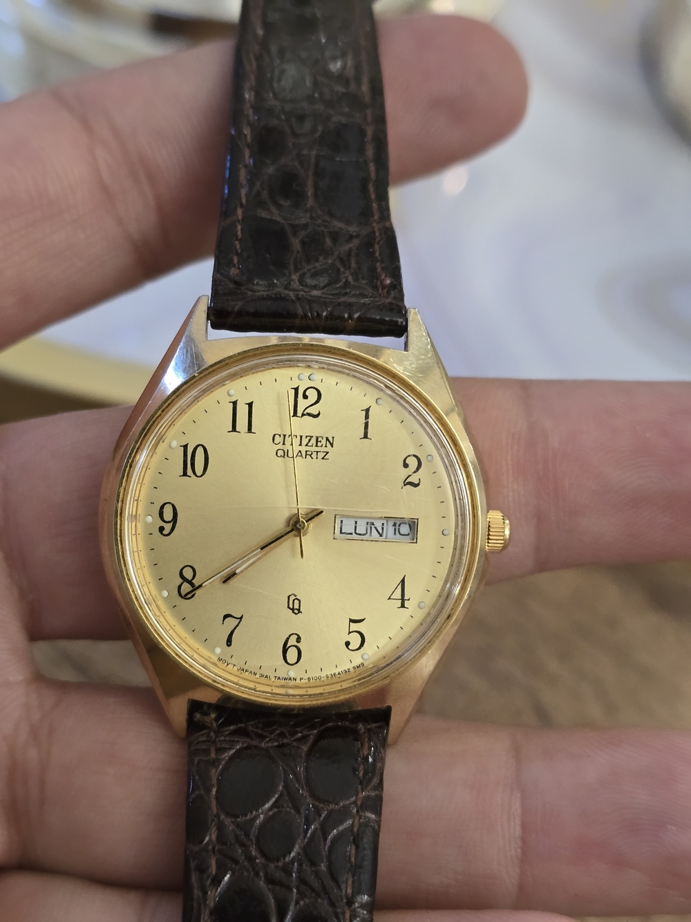 Citizen Quartz Men's Gold Dial Brown Leather Strap Watch